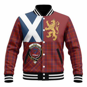 Rose Crest Tartan Baseball Jacket with Lion Rampant Saltire Style