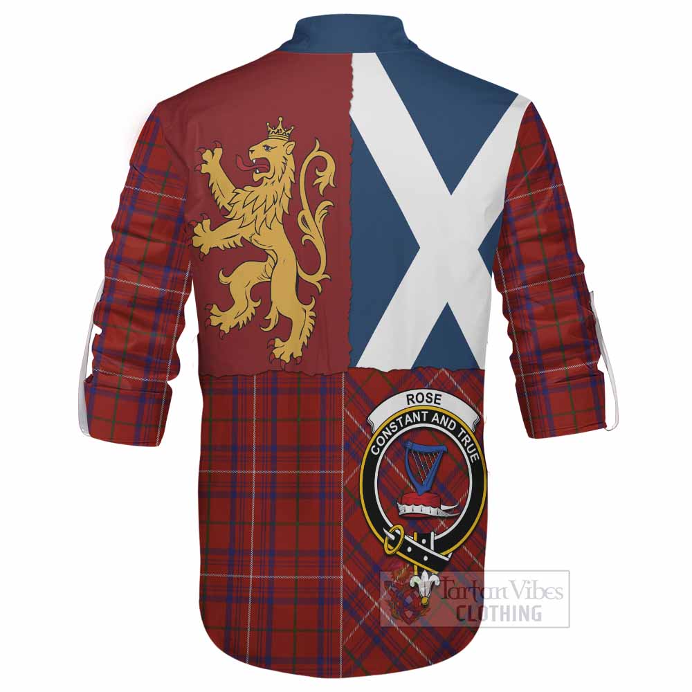 Rose Crest Tartan Ghillie Shirt with Lion Rampant Saltire Style - Tartan Vibes Clothing