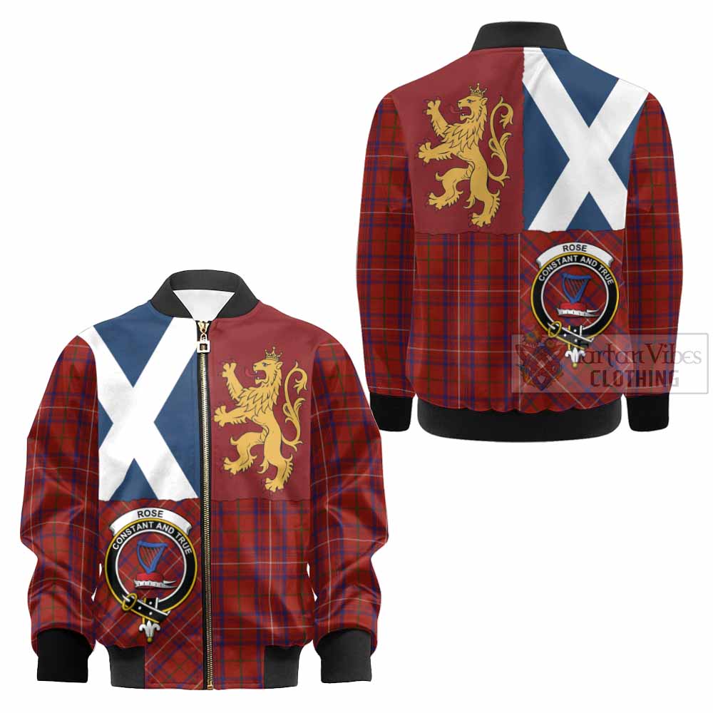 Rose Crest Tartan Kid Bomber Jacket with Lion Rampant Saltire Style - Tartan Vibes Clothing