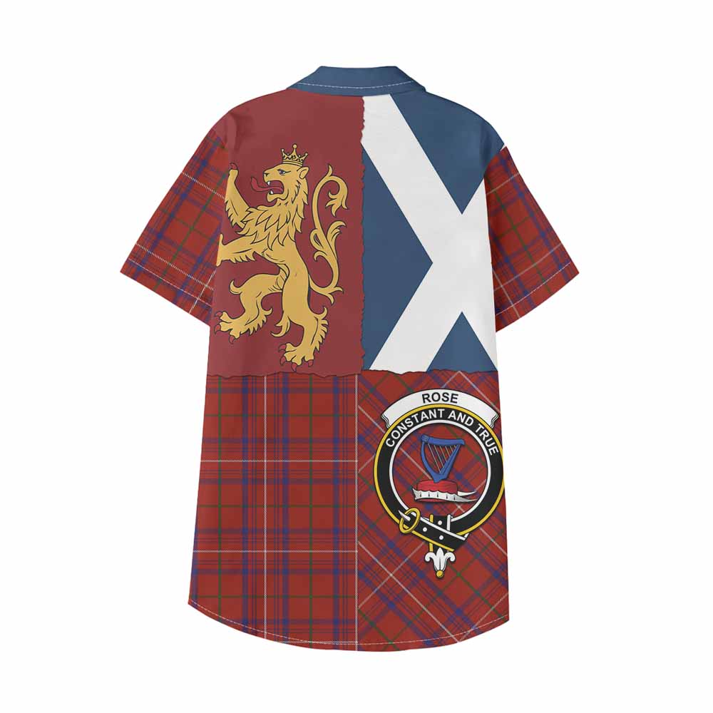 Rose Crest Tartan Kid Hawaiian Shirt with Lion Rampant Saltire Style - Tartan Vibes Clothing