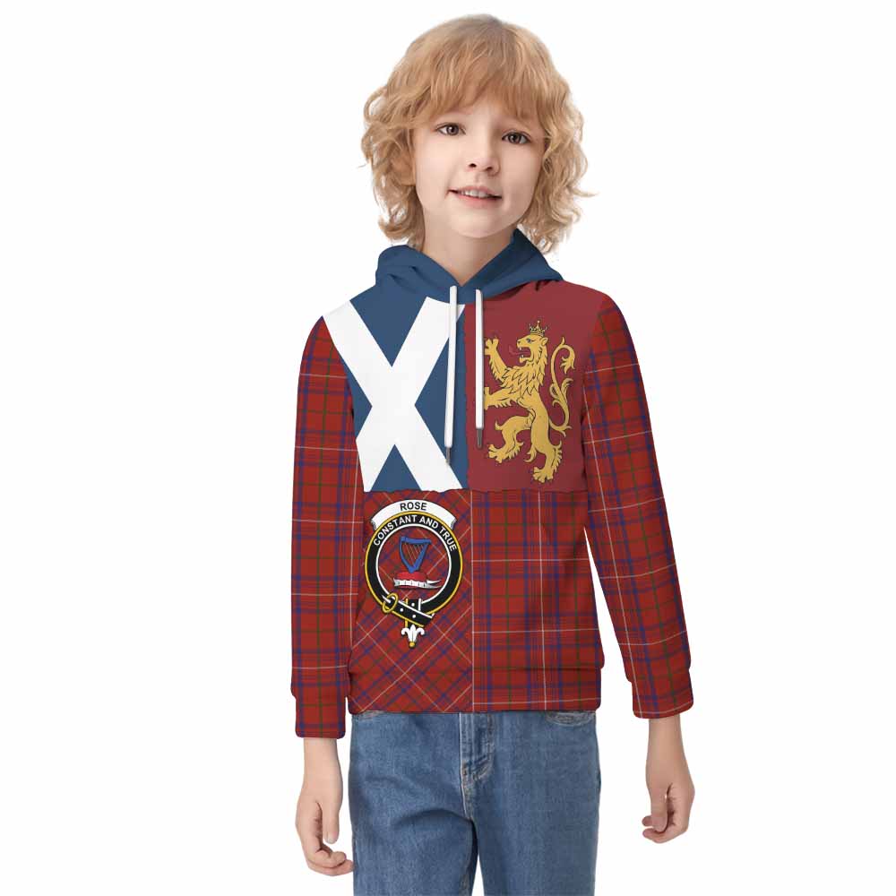 Rose Crest Tartan Kid Hoodie with Lion Rampant Saltire Style - Tartan Vibes Clothing