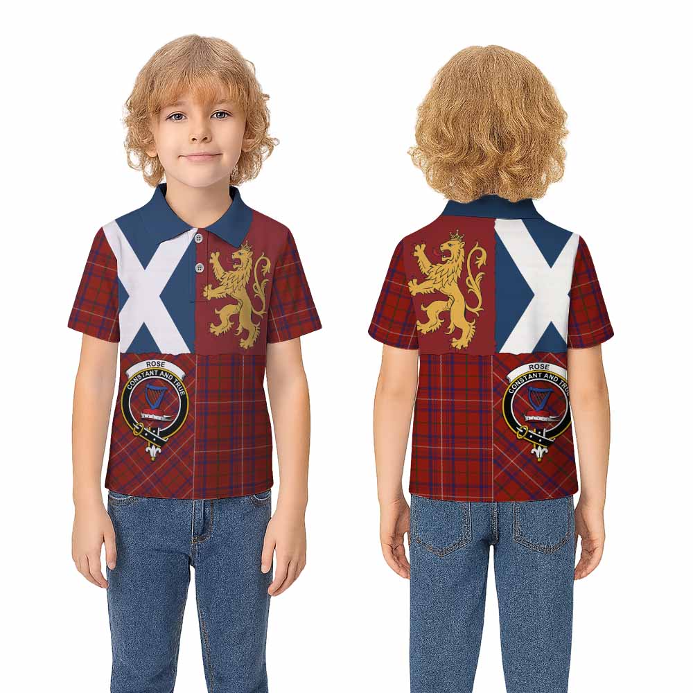 Rose Crest Tartan Kid Polo Shirt with Lion Rampant Saltire Style - Tartan Vibes Clothing