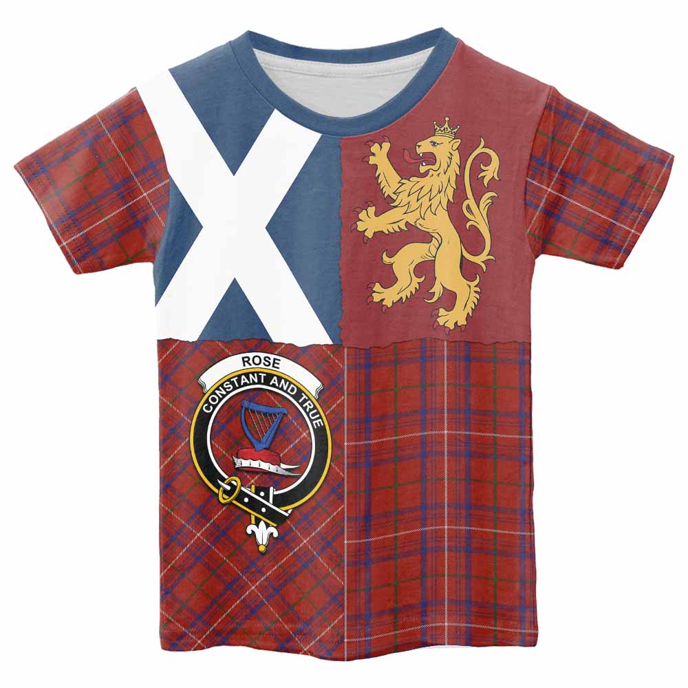 Rose Crest Tartan Kid T-shirt with Lion Rampant Saltire Style - Tartan Vibes Clothing