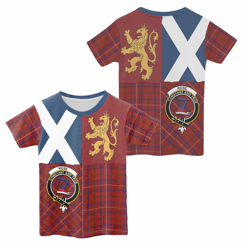 Rose Crest Tartan Kid T-shirt with Lion Rampant Saltire Style - Tartan Vibes Clothing