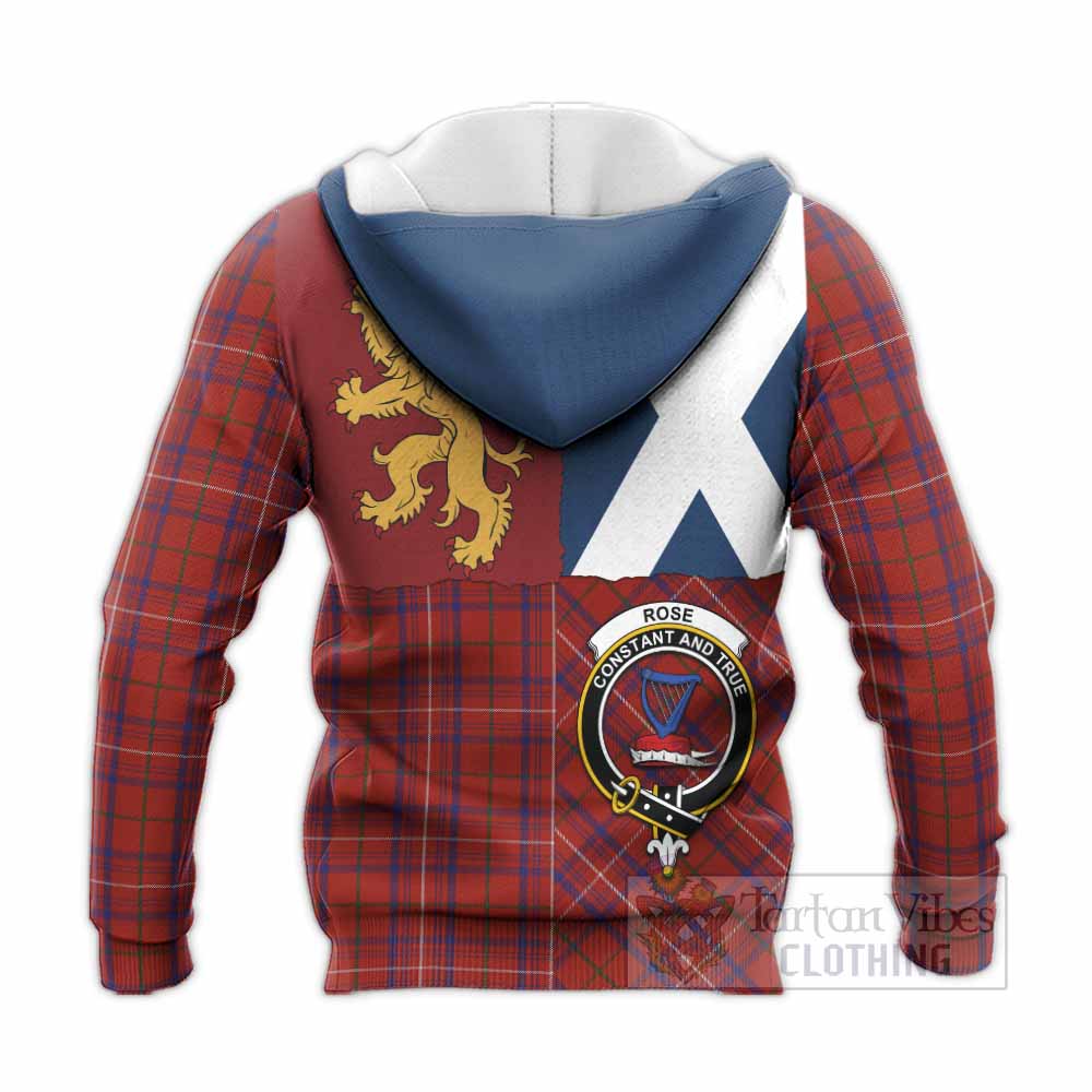Rose Crest Tartan Knitted Hoodie with Lion Rampant Saltire Style