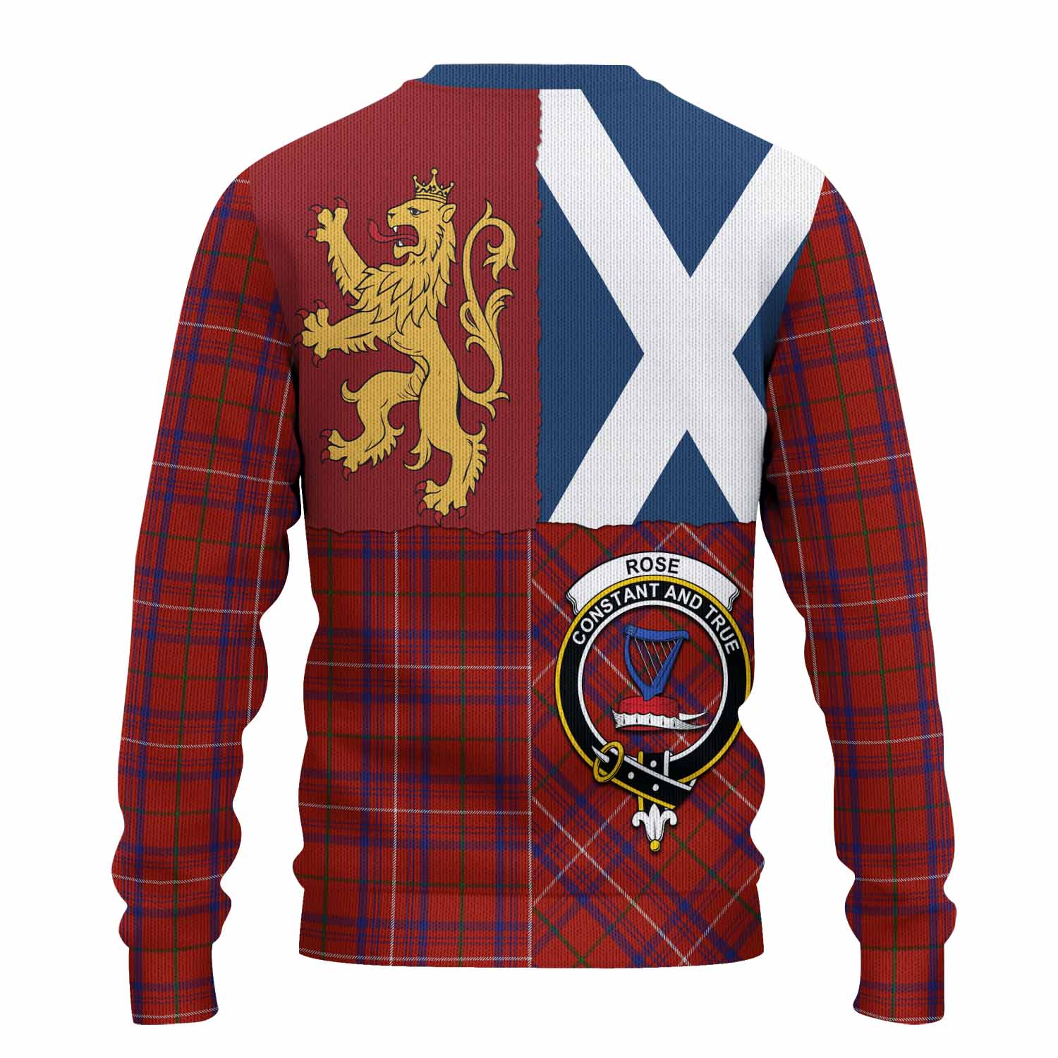 Rose Crest Tartan Knitted Sweater with Lion Rampant Saltire Style