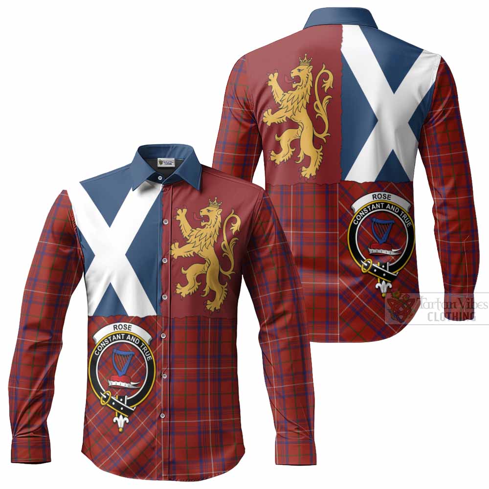 Rose Crest Tartan Long Sleeve Button Shirts with Lion Rampant Saltire Style