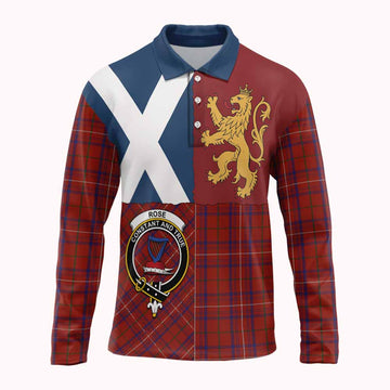 Rose Crest Tartan Long Sleeve Polo Shirt with Lion Rampant Saltire Style
