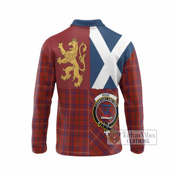 Rose Crest Tartan Long Sleeve Polo Shirt with Lion Rampant Saltire Style