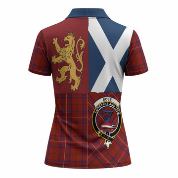 Rose Crest Tartan Women Polo Shirt with Lion Rampant Saltire Style