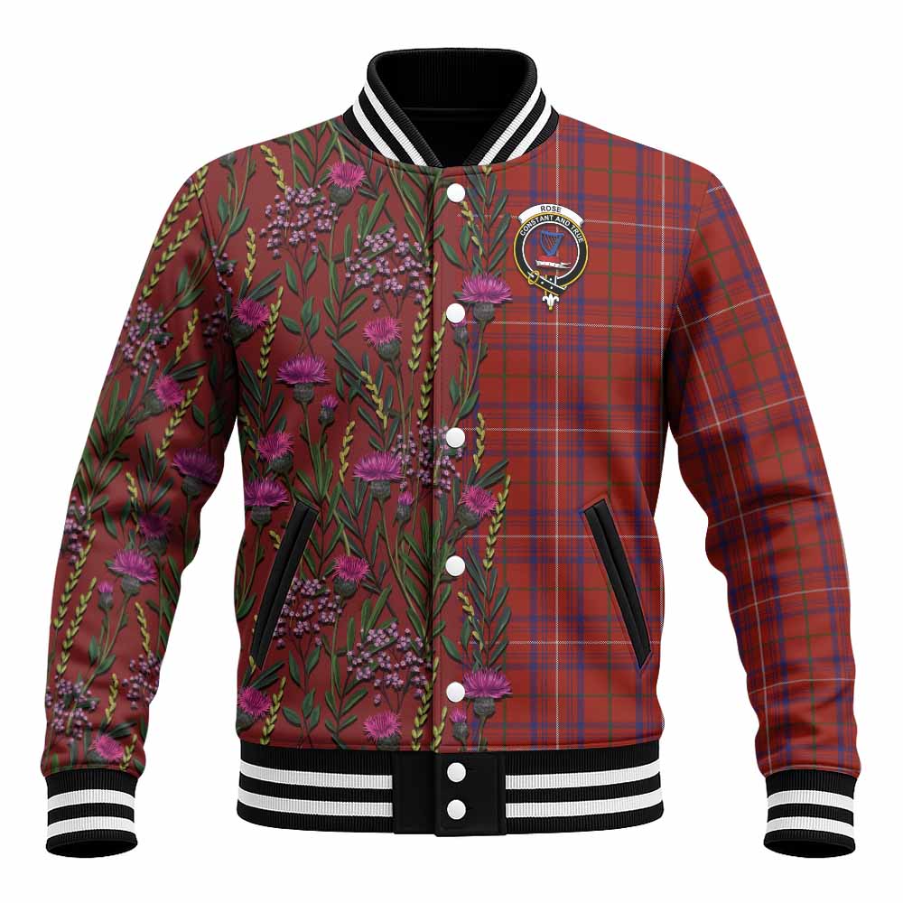 Rose Family Crest Tartan Baseball Jacket Scottish Thistle Flower Pattern Half Style - Tartan Vibes Clothing