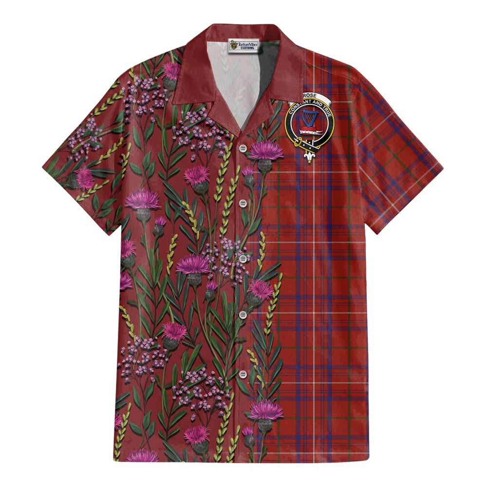 Rose Family Crest Tartan Cotton Hawaiian Shirt Scottish Thistle Flower Pattern Half Style - Tartan Vibes Clothing