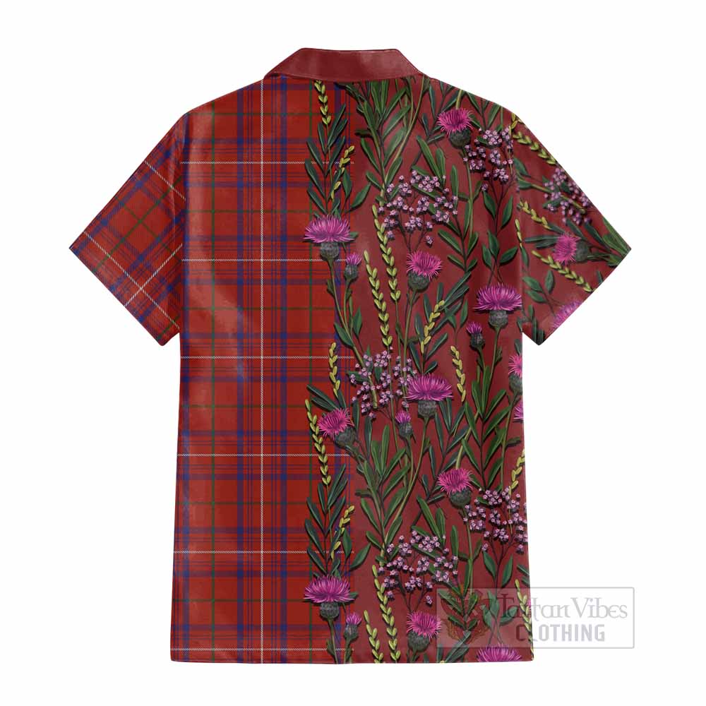 Rose Family Crest Tartan Cotton Hawaiian Shirt Scottish Thistle Flower Pattern Half Style - Tartan Vibes Clothing