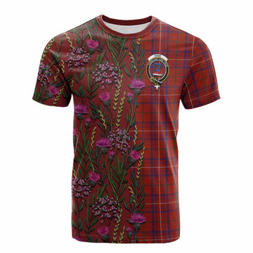 Rose Family Crest Tartan Cotton T-shirt Scottish Thistle Flower Pattern Half Style - Tartan Vibes Clothing