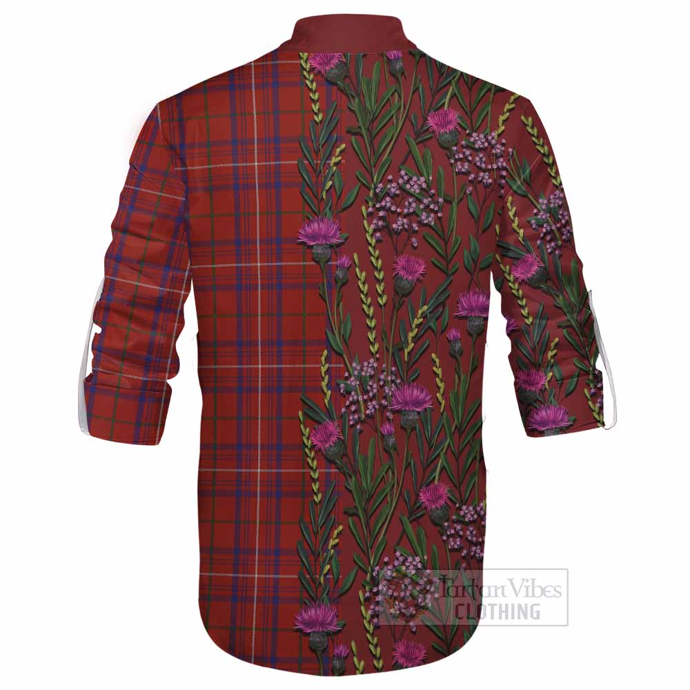 Rose Family Crest Tartan Ghillie Shirt Scottish Thistle Flower Pattern Half Style - Tartan Vibes Clothing