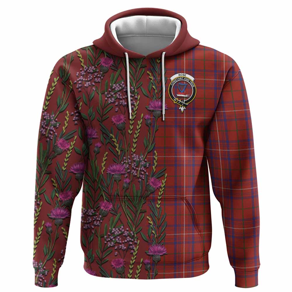 Rose Family Crest Tartan Hoodie Scottish Thistle Flower Pattern Half Style - Tartan Vibes Clothing