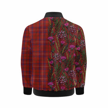 Rose Family Crest Tartan Kid Bomber Jacket Scottish Thistle Flower Pattern Half Style