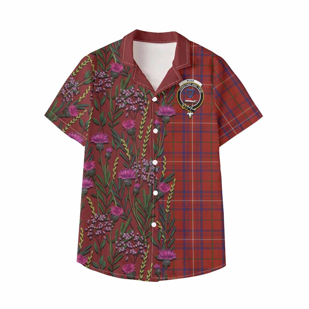 Rose Family Crest Tartan Kid Hawaiian Shirt Scottish Thistle Flower Pattern Half Style - Tartan Vibes Clothing