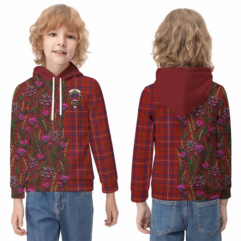Rose Family Crest Tartan Kid Hoodie Scottish Thistle Flower Pattern Half Style - Tartan Vibes Clothing