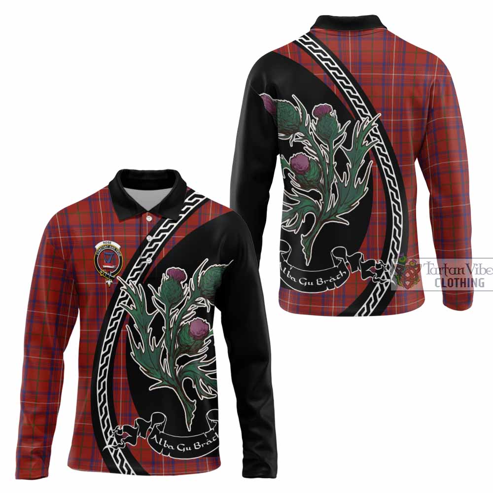 Rose Family Crest Tartan Long Sleeve Polo Shirt Alba Thistle Inspired - Tartan Vibes Clothing