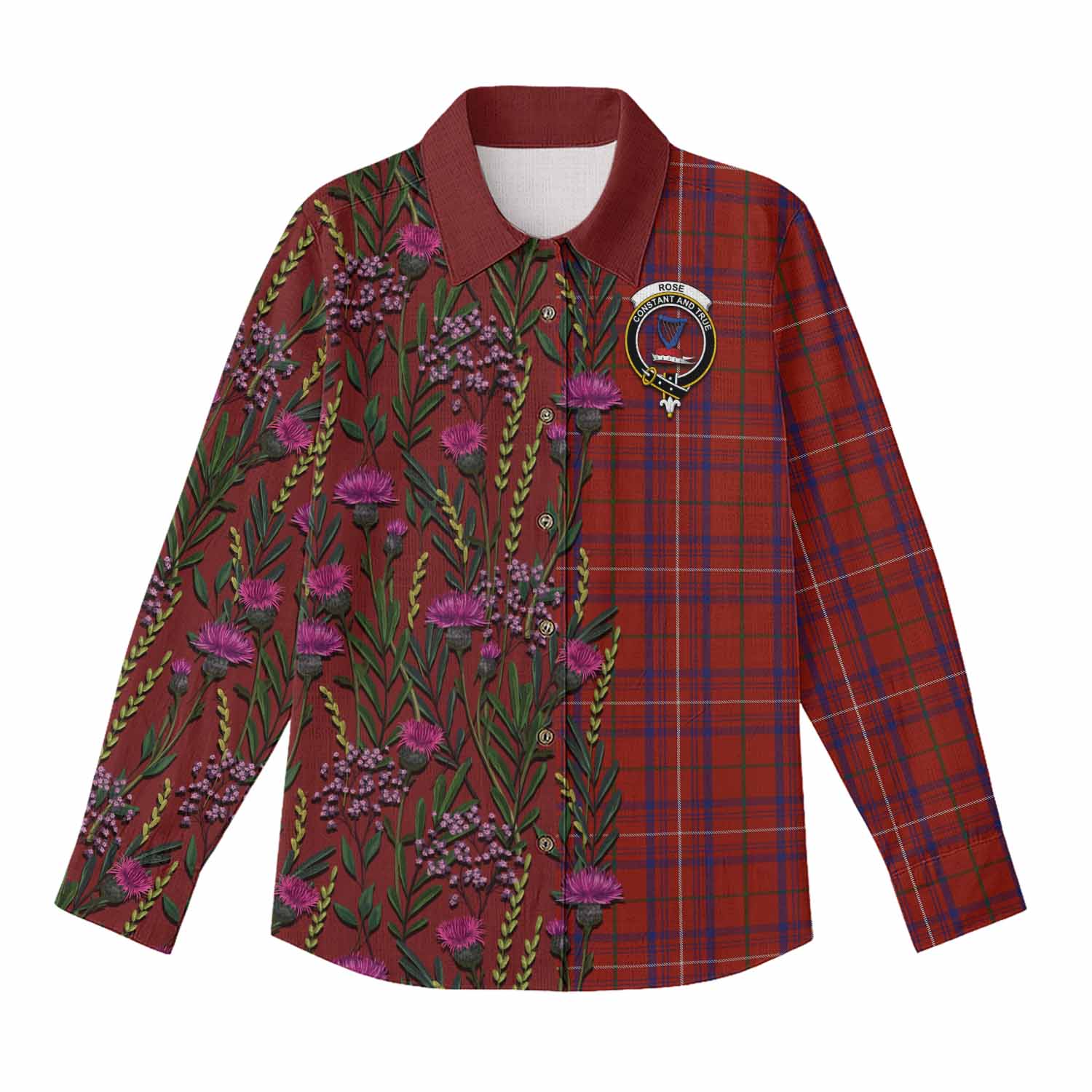 Rose Family Crest Tartan Women Casual Shirt Scottish Thistle Flower Pattern Half Style - Tartan Vibes Clothing