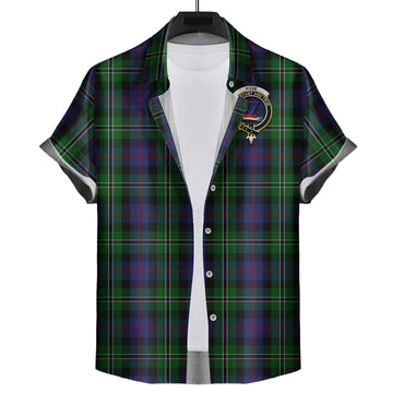 Rose Hunting Tartan Short Sleeve Button Down Shirt with Family Crest