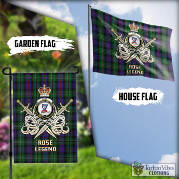 Rose Hunting Tartan Flag with Clan Crest and the Golden Sword of Courageous Legacy