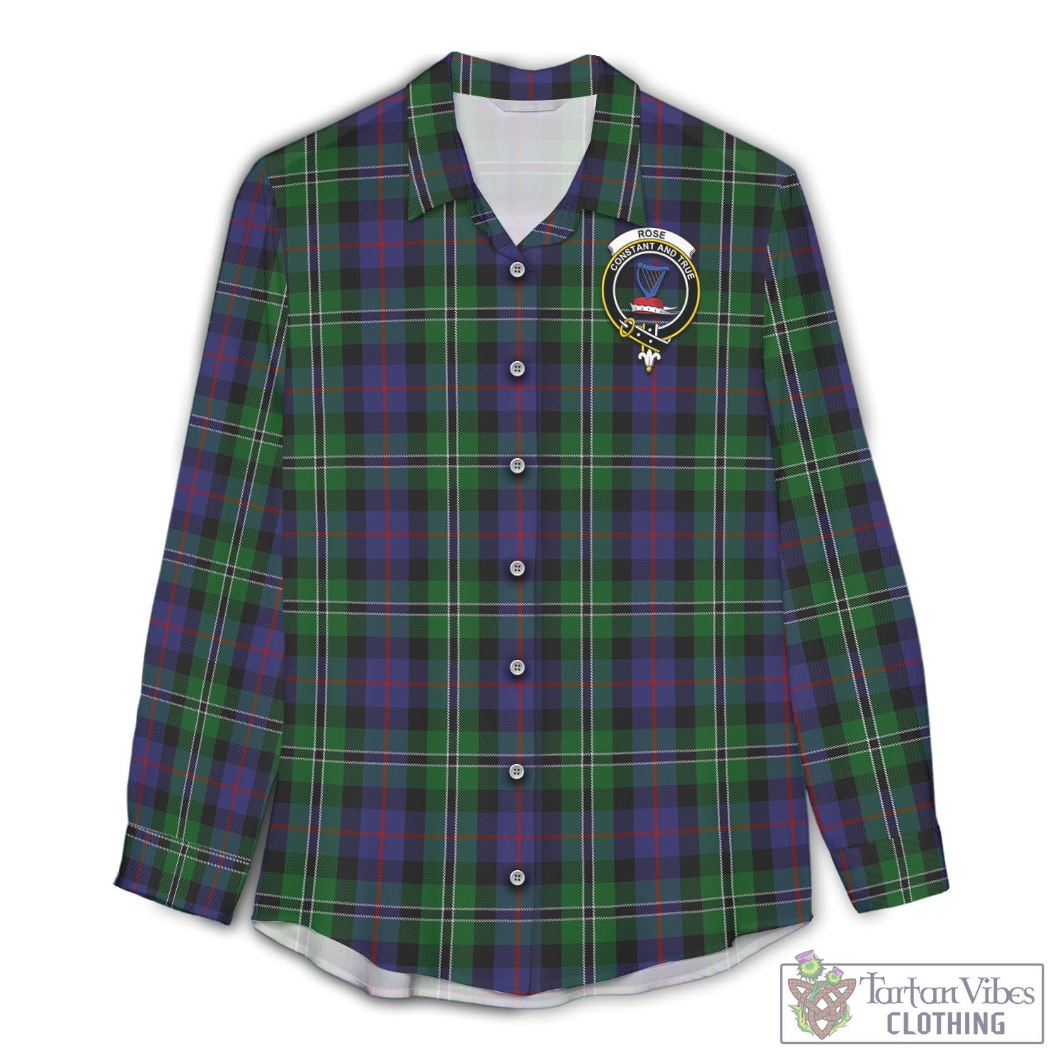 Tartan Vibes Clothing Rose Hunting Tartan Womens Casual Shirt with Family Crest