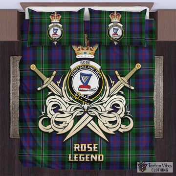 Rose Hunting Tartan Bedding Set with Clan Crest and the Golden Sword of Courageous Legacy