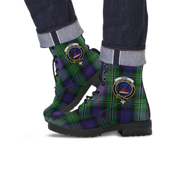 Rose Hunting Tartan Leather Boots with Family Crest