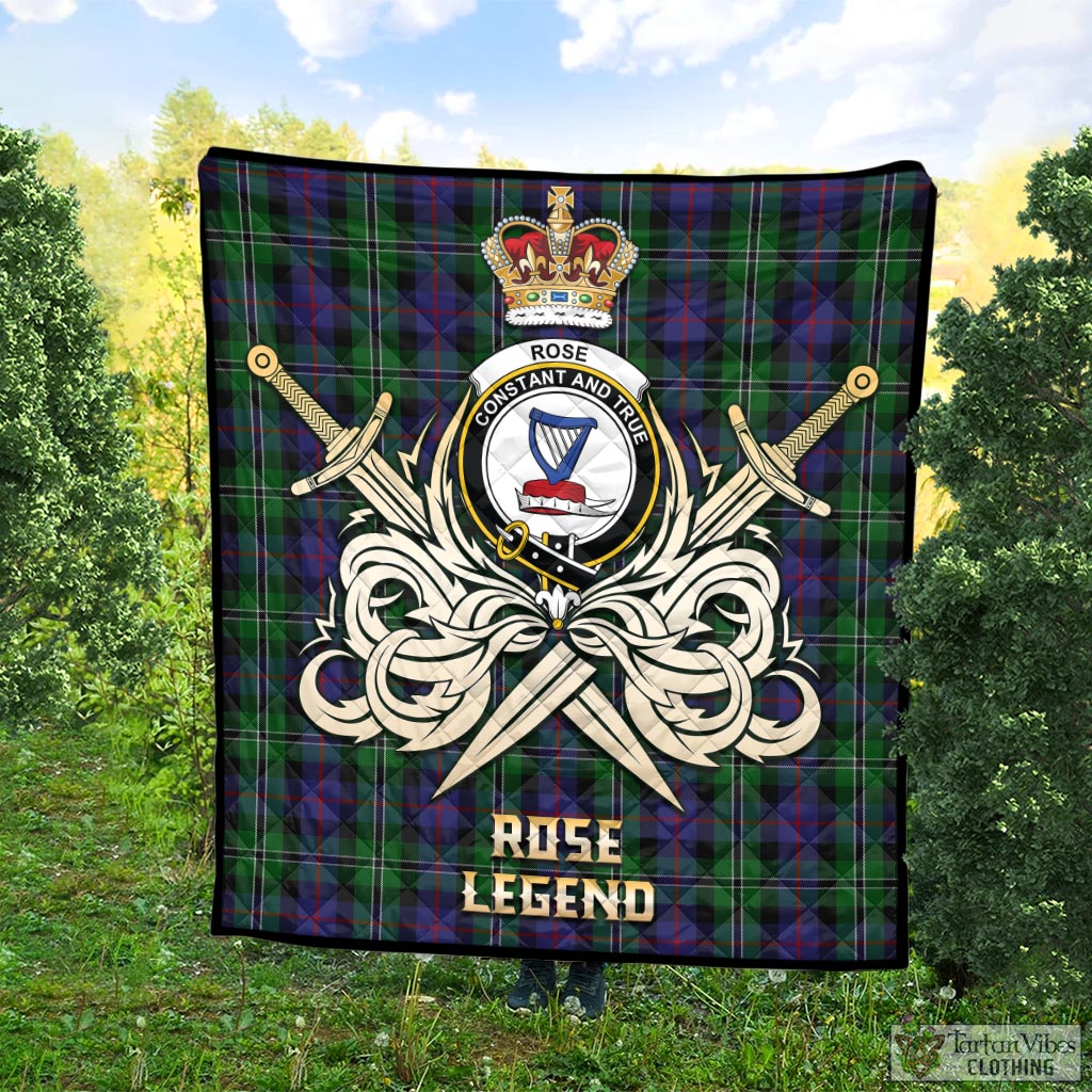 Tartan Vibes Clothing Rose Hunting Tartan Quilt with Clan Crest and the Golden Sword of Courageous Legacy
