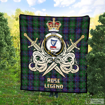 Rose Hunting Tartan Quilt with Clan Crest and the Golden Sword of Courageous Legacy