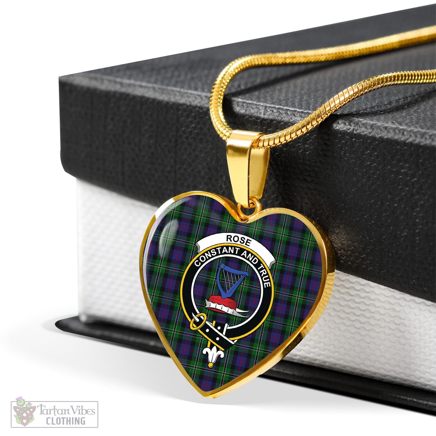Tartan Vibes Clothing Rose Hunting Tartan Heart Necklace with Family Crest