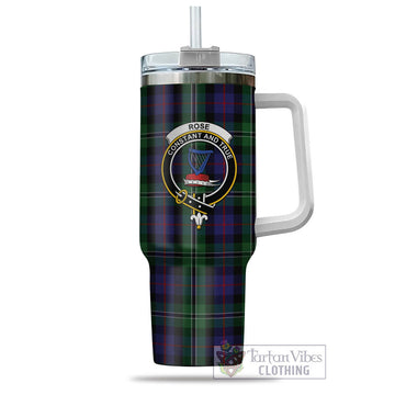Rose Hunting Tartan and Family Crest Tumbler with Handle