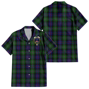 Rose Hunting Tartan Short Sleeve Button Down Shirt with Family Crest