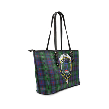 Rose Hunting Tartan Leather Tote Bag with Family Crest
