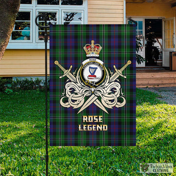 Rose Hunting Tartan Flag with Clan Crest and the Golden Sword of Courageous Legacy
