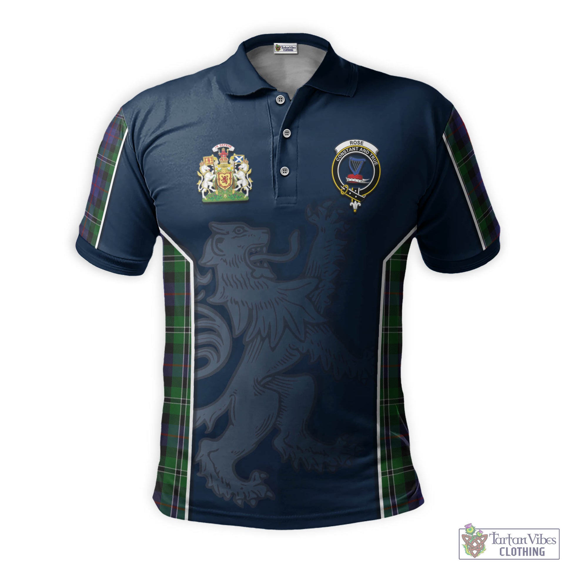 Tartan Vibes Clothing Rose Hunting Tartan Men's Polo Shirt with Family Crest and Lion Rampant Vibes Sport Style
