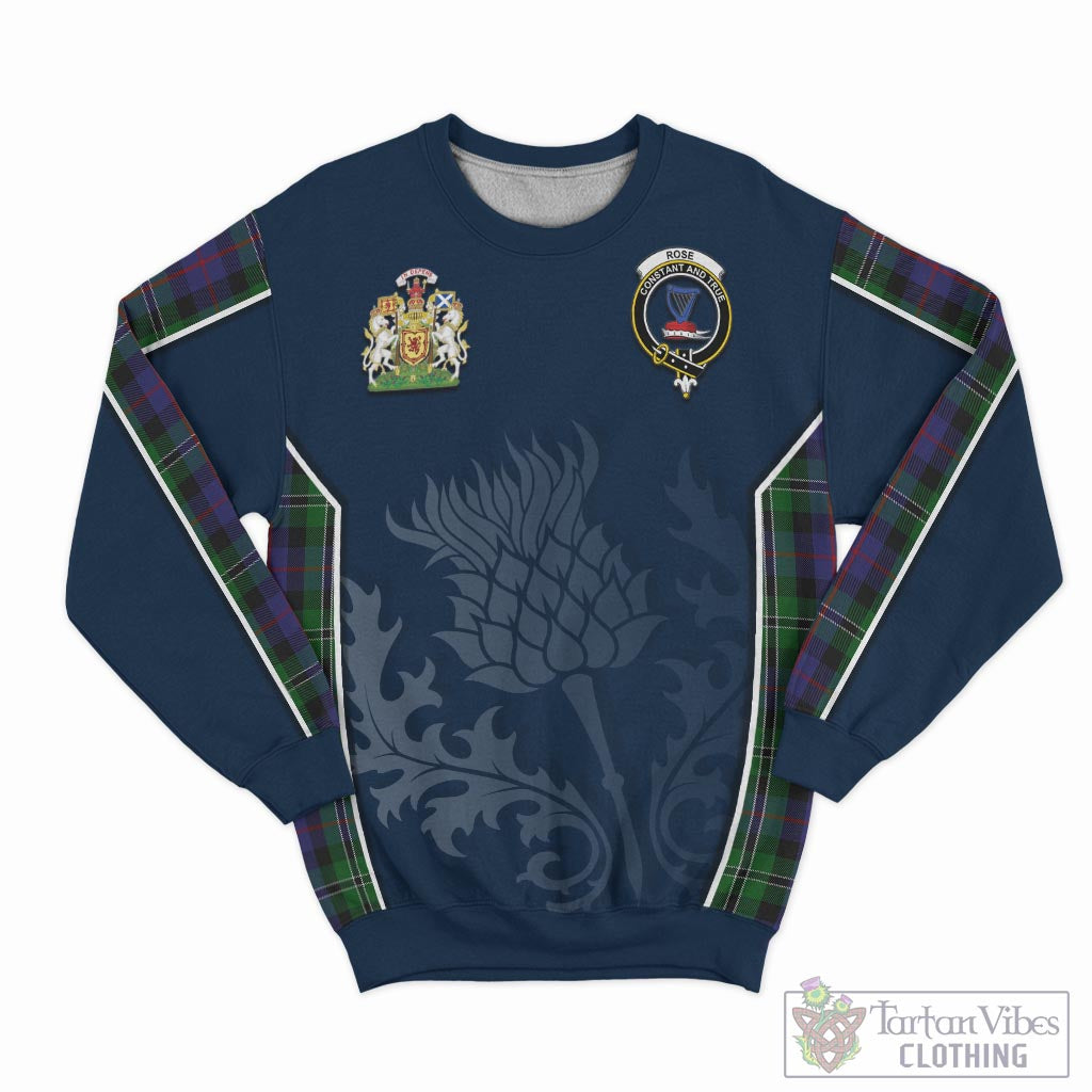 Tartan Vibes Clothing Rose Hunting Tartan Sweatshirt with Family Crest and Scottish Thistle Vibes Sport Style