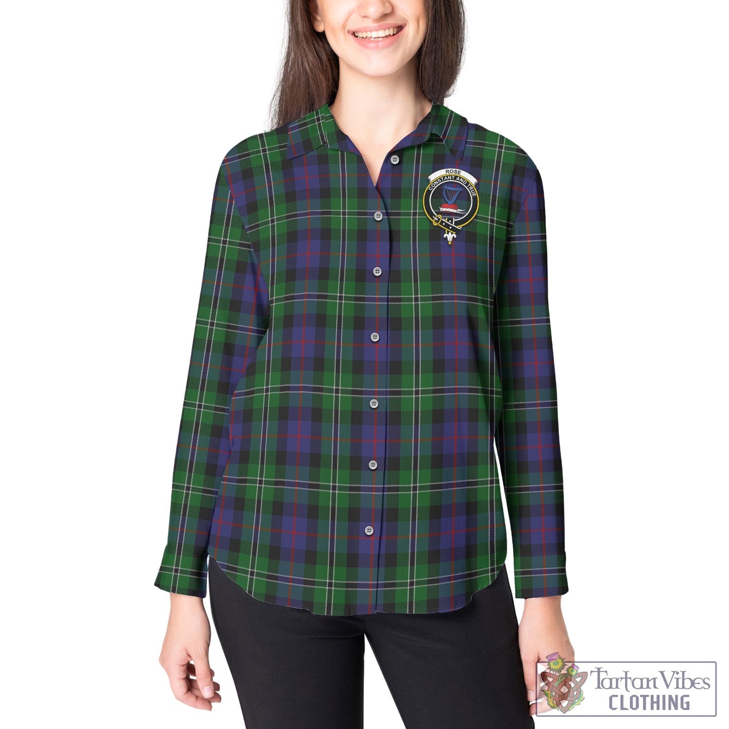 Tartan Vibes Clothing Rose Hunting Tartan Womens Casual Shirt with Family Crest