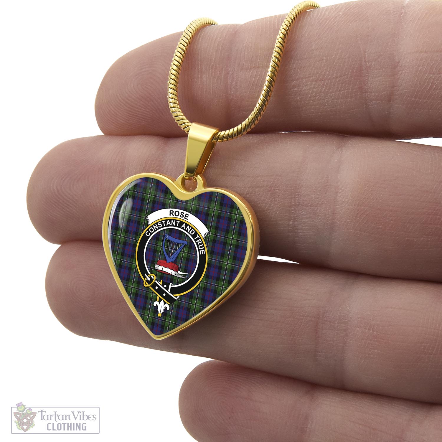 Tartan Vibes Clothing Rose Hunting Tartan Heart Necklace with Family Crest