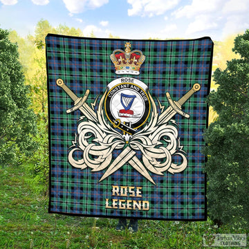 Rose Hunting Ancient Tartan Quilt with Clan Crest and the Golden Sword of Courageous Legacy