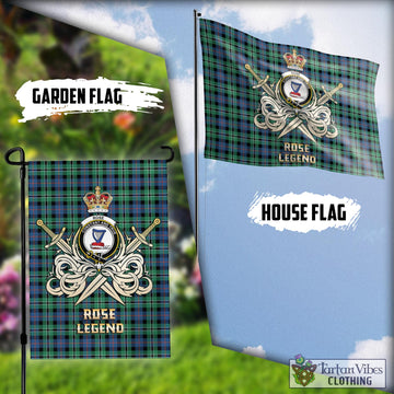 Rose Hunting Ancient Tartan Flag with Clan Crest and the Golden Sword of Courageous Legacy