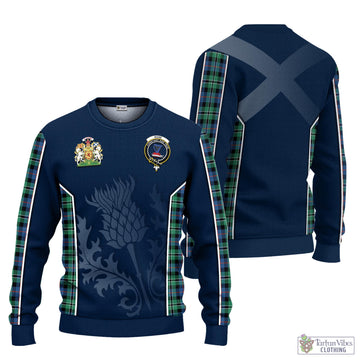 Rose Hunting Ancient Tartan Knitted Sweatshirt with Family Crest and Scottish Thistle Vibes Sport Style