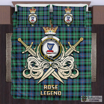 Rose Hunting Ancient Tartan Bedding Set with Clan Crest and the Golden Sword of Courageous Legacy