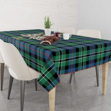 Rose Hunting Ancient Tartan Tablecloth with Clan Crest and the Golden Sword of Courageous Legacy