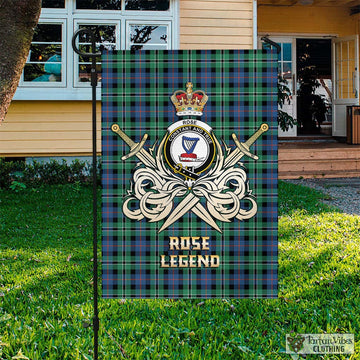 Rose Hunting Ancient Tartan Flag with Clan Crest and the Golden Sword of Courageous Legacy