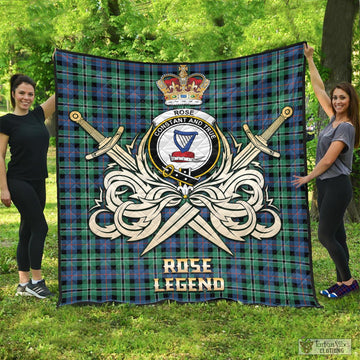 Rose Hunting Ancient Tartan Quilt with Clan Crest and the Golden Sword of Courageous Legacy