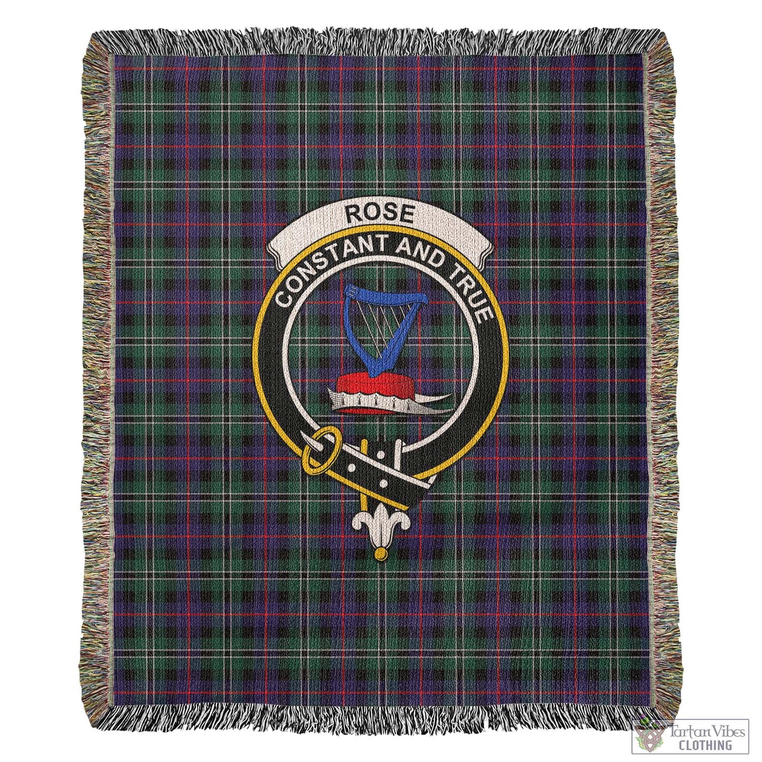 Tartan Vibes Clothing Rose Hunting Modern Tartan Woven Blanket with Family Crest