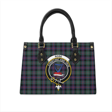 Rose Hunting Modern Tartan Leather Bag with Family Crest